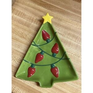 Hallmark Christmas Tree Trinket Dish Plate Candy Cheese with vintage Light Bulbs